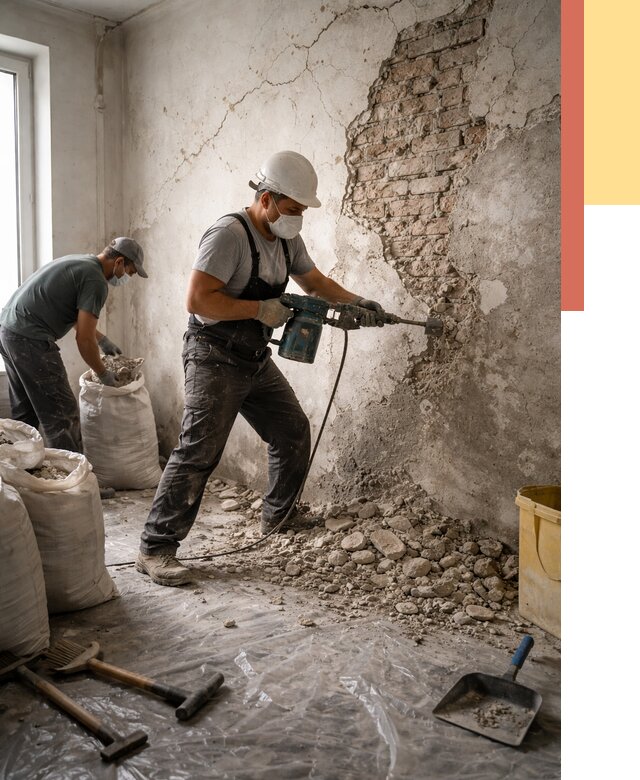 Демонтаж штукатурки со стен в Белогорске от 7345 руб/м² — быстро и недорого | ОТДЕЛОЧНИК-Бгк