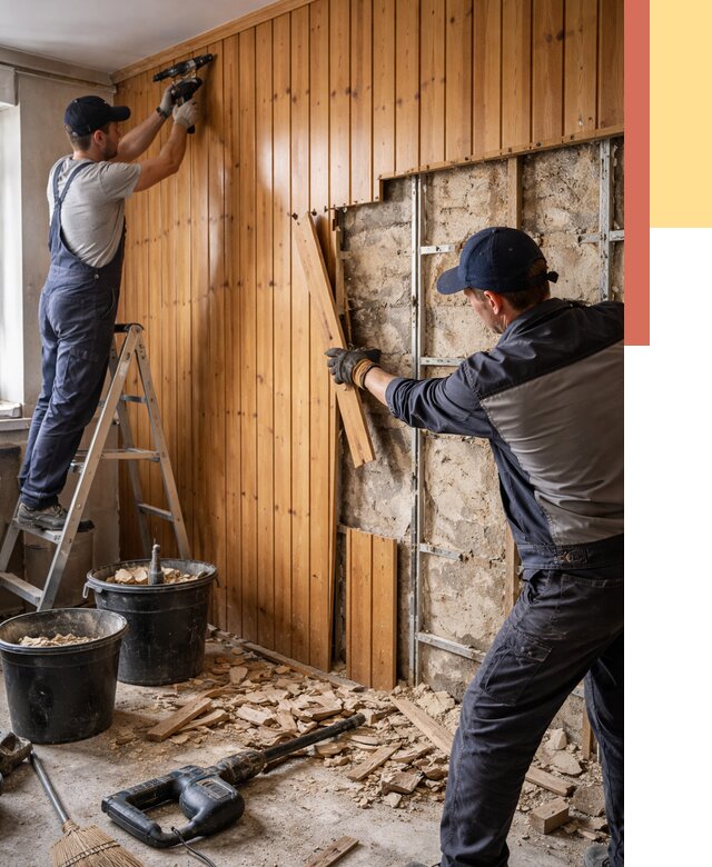 Демонтаж вагонки со стен в Белогорске от 1479 руб. — снятие, удаление, срочно | ОТДЕЛОЧНИК-Бгк