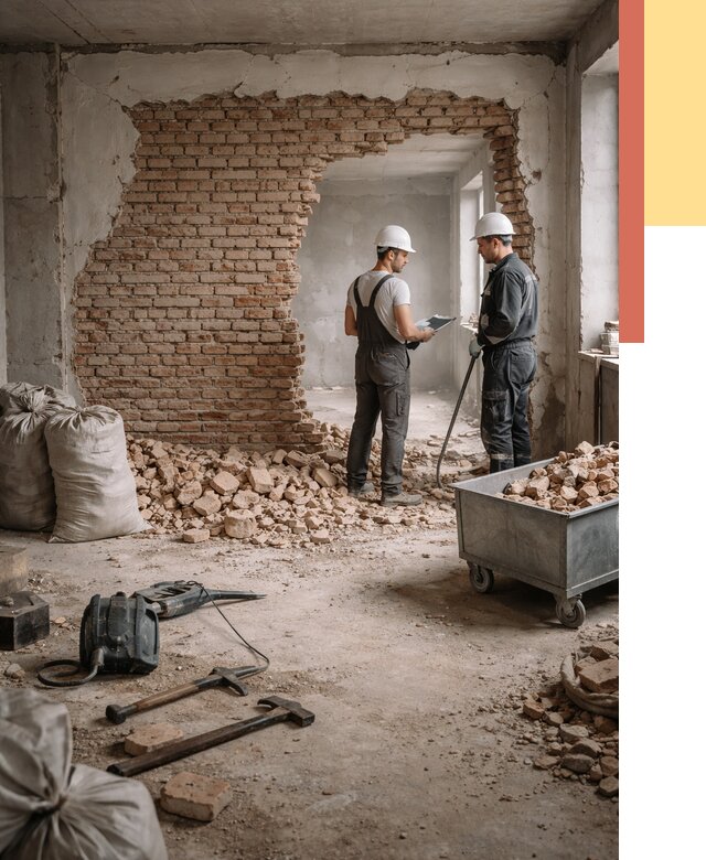 Демонтаж кирпичных стен в Белогорске от 4285 руб. — быстро, недорого, под ключ | ОТДЕЛОЧНИК-Бгк