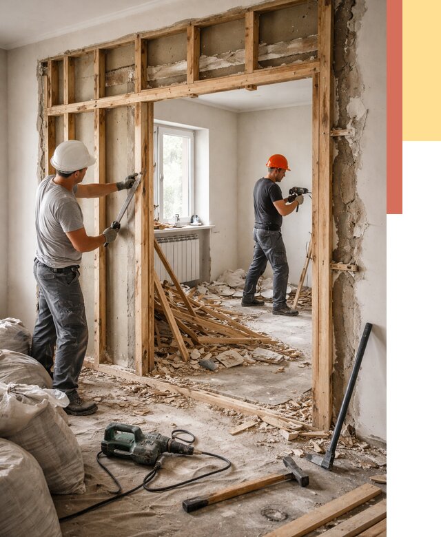 Демонтаж деревянных перегородок в Белогорске от 3265 руб. — быстро и недорого | ОТДЕЛОЧНИК-Бгк