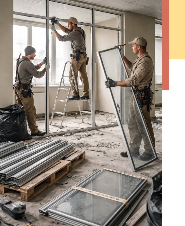 Демонтаж алюминиевых перегородок в Белогорске от 4285 руб. — быстро и недорого | ОТДЕЛОЧНИК-Бгк