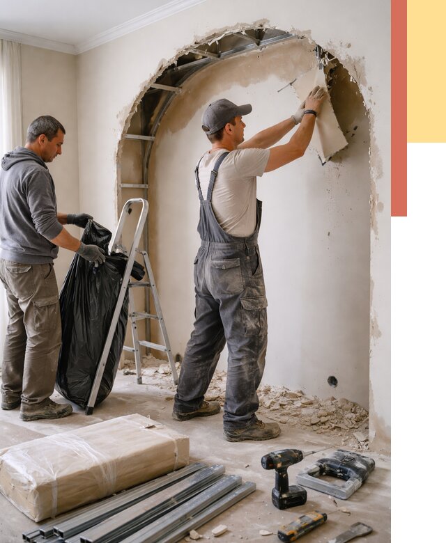 Демонтаж арки из гипсокартона в Белогорске от 3571 руб. — услуги под ключ | ОТДЕЛОЧНИК-Бгк