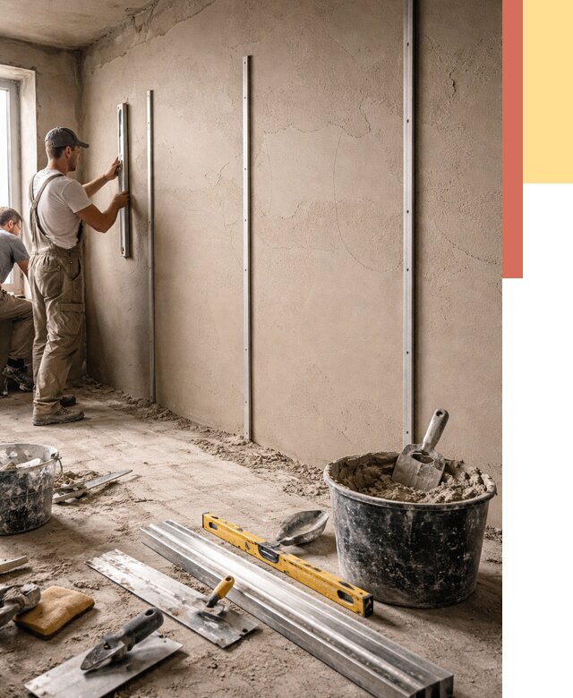 Штукатурка стен по маякам в Белогорске от 5611 руб./м² — выравнивание под ключ | ОТДЕЛОЧНИК-Бгк