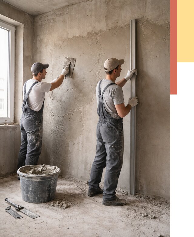 Штукатурка бетонных стен в Белогорске от 4591 руб/м² — качественно и быстро | ОТДЕЛОЧНИК-Бгк