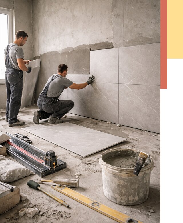 Облицовка стен керамогранитом в Белогорске от 4285 руб./м² — услуги под ключ | ОТДЕЛОЧНИК-Бгк