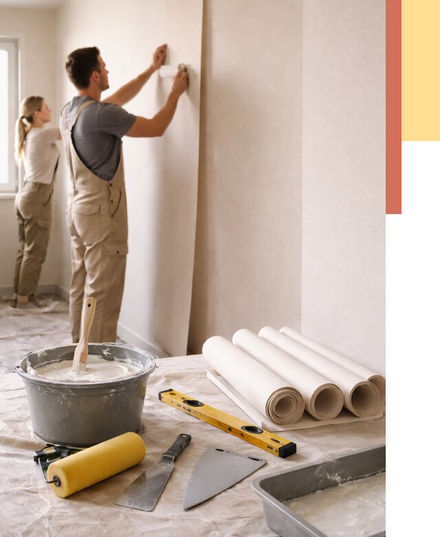 Поклейка бумажных обоев в Белогорске от 5611 руб./м2 — быстро и недорого | ОТДЕЛОЧНИК-Бгк