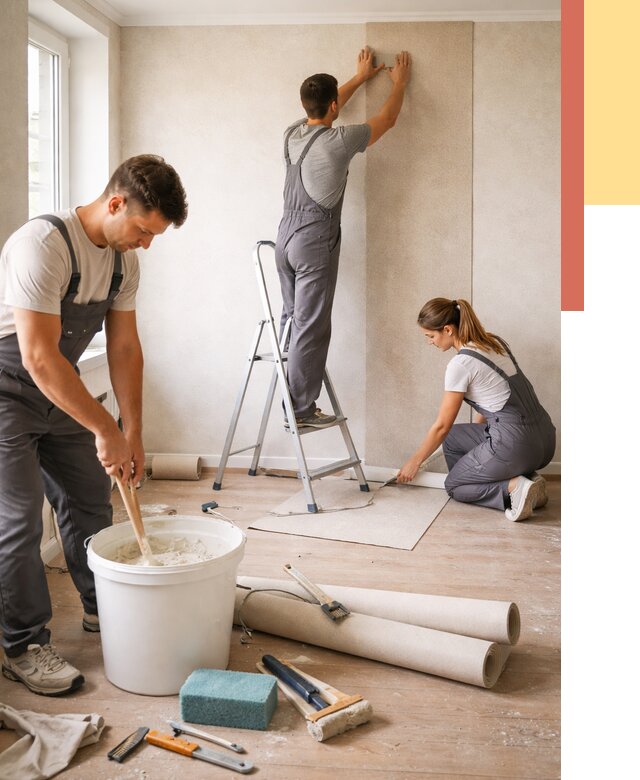 Оклейка стен обоями в Белогорске от 3571 руб/м2 — быстро и недорого | ОТДЕЛОЧНИК-Бгк