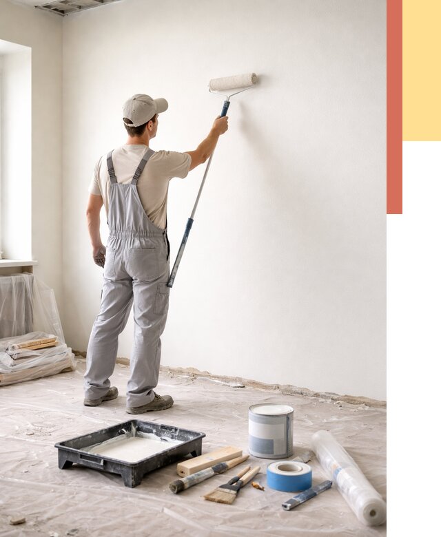 Покраска стен водоэмульсионной краской в Белогорске от 459 руб. за м² | ОТДЕЛОЧНИК-Бгк