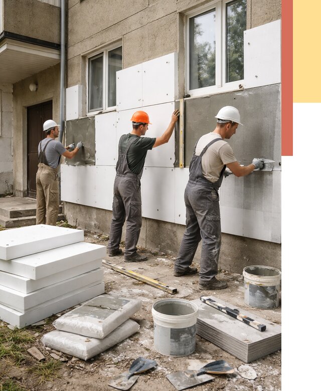 Утепление стен пенопластом в Белогорске от 1785 руб. — недорого и под ключ | ОТДЕЛОЧНИК-Бгк