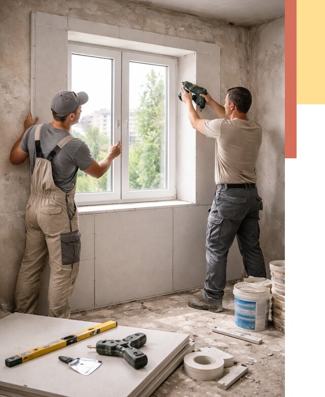 Монтаж откосов из гипсокартона в Белогорске от 4591 руб. под ключ | ОТДЕЛОЧНИК-Бгк