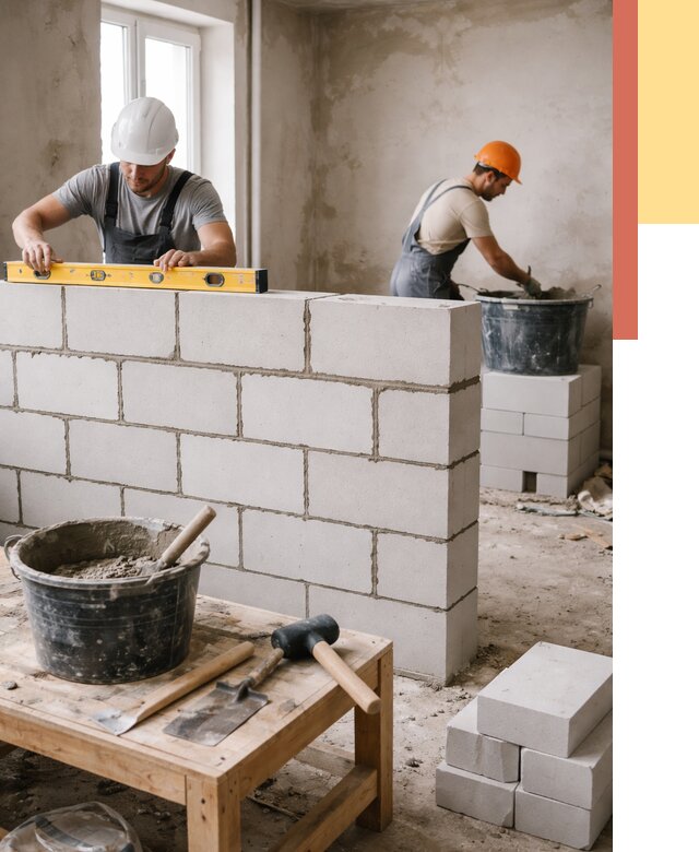 Кладка перегородок из газобетона в Белогорске от 3265 руб. под ключ | ОТДЕЛОЧНИК-Бгк