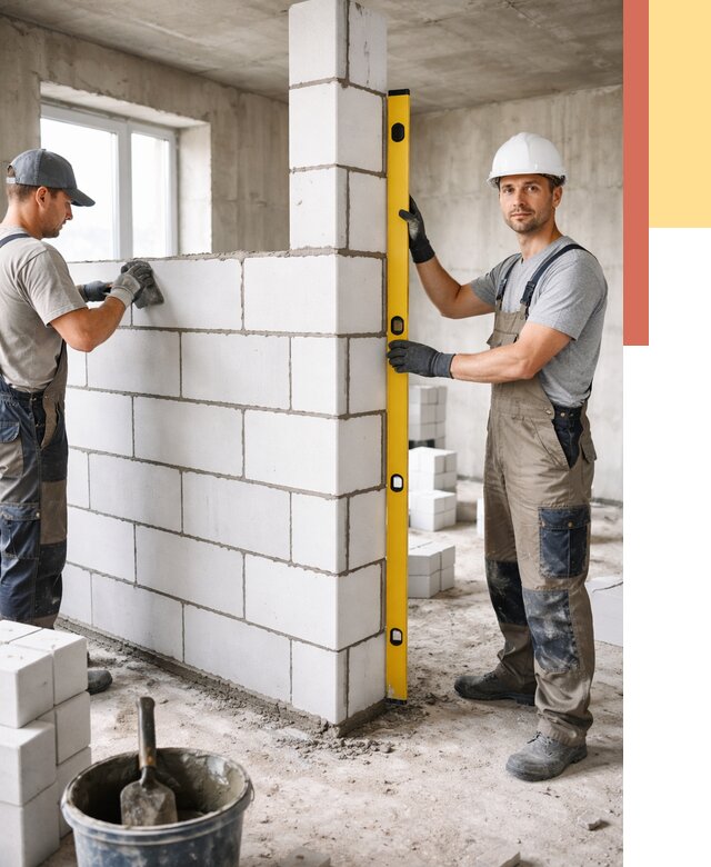 Кладка перегородок из пеноблока в Белогорске от 1836 руб. под ключ | ОТДЕЛОЧНИК-Бгк