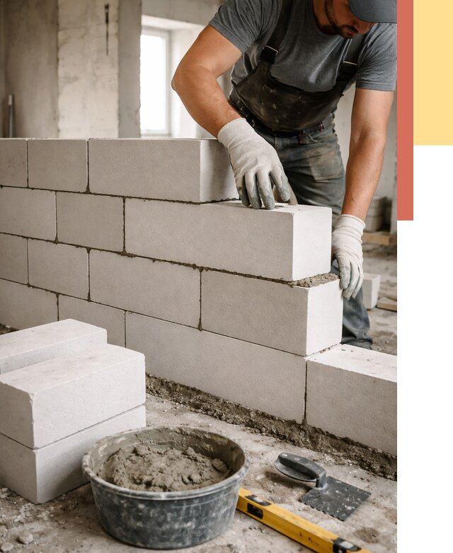 Кладка перегородок из силикатного блока в Белогорске от 4081 руб. под ключ | ОТДЕЛОЧНИК-Бгк