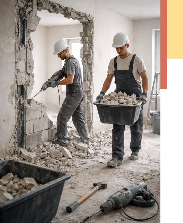 Демонтаж блоковых перегородок в Белогорске от 3826 руб. — быстро и недорого | ОТДЕЛОЧНИК-Бгк