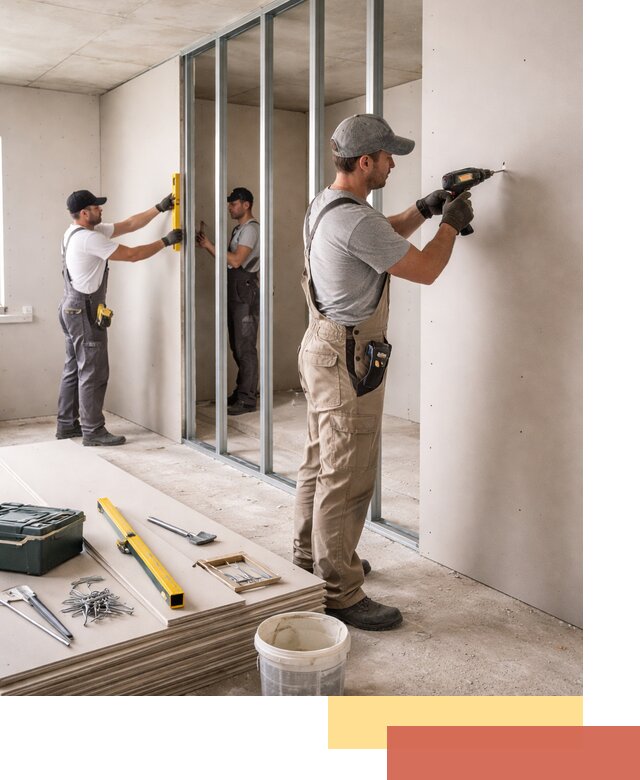 Однослойная перегородка из гипсокартона в Белогорске под ключ, монтаж и отделка