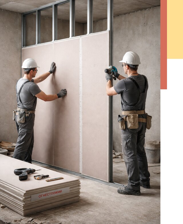 Перегородка из огнестойкого гипсокартона в Белогорске от 1887 руб. под ключ | ОТДЕЛОЧНИК-Бгк