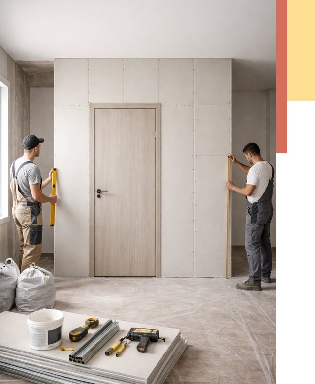 Перегородка из гипсокартона с дверью в Белогорске от 4591 руб. под ключ | ОТДЕЛОЧНИК-Бгк