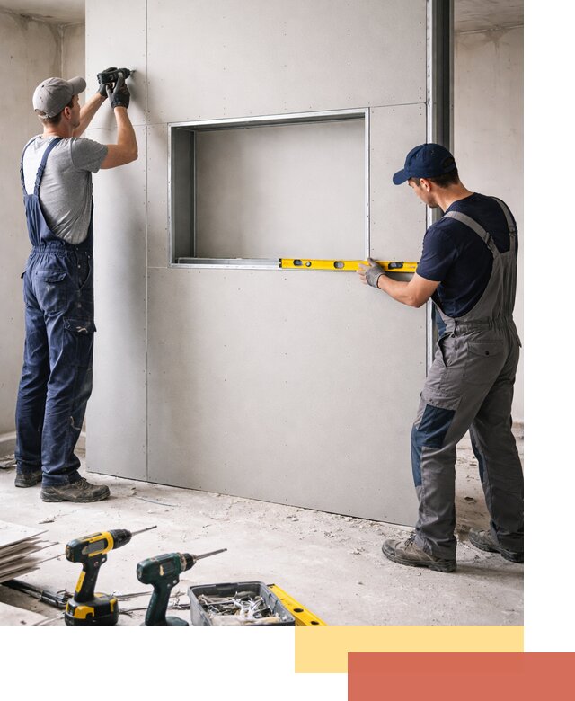 Перегородка из гипсокартона с нишей под декор в Белогорске