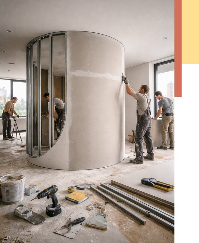 Радиусная перегородка из гипсокартона в Белогорске от 2959 руб. под ключ | ОТДЕЛОЧНИК-Бгк