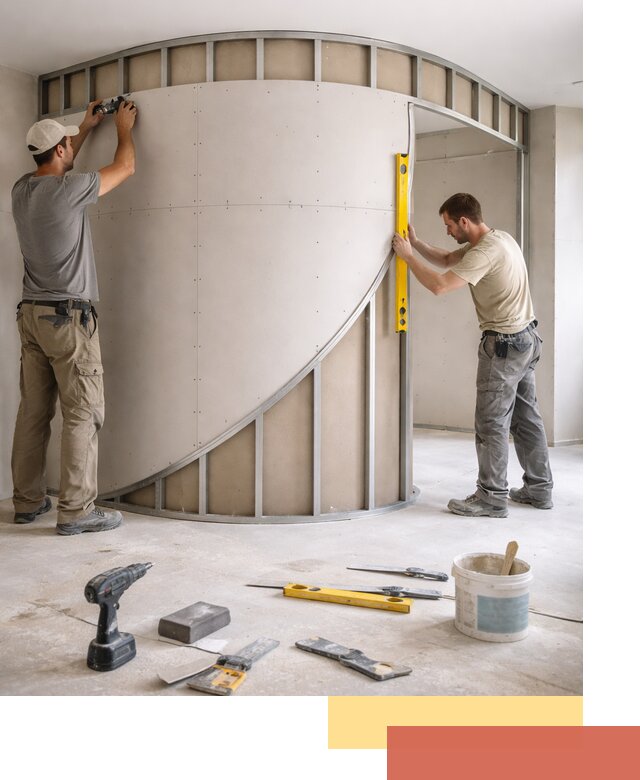 Радиусная перегородка из гипсокартона в Белогорске под ключ