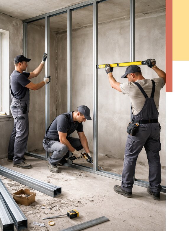 Монтаж каркаса перегородки из профиля в Белогорске от 765 руб. | ОТДЕЛОЧНИК-Бгк