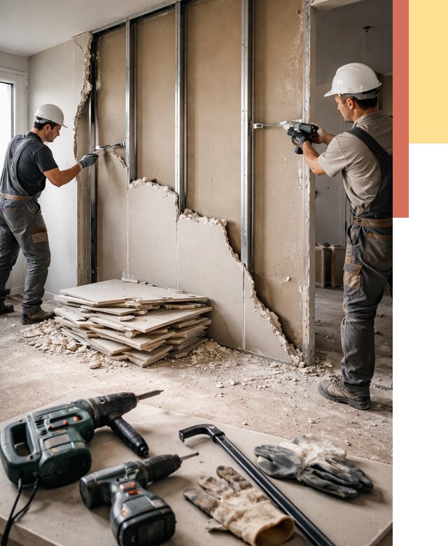 Демонтаж перегородки из гипсокартона в Белогорске от 1224 руб. быстро и недорого | ОТДЕЛОЧНИК-Бгк