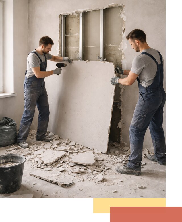 Демонтаж перегородки из гипсокартона в Белогорске быстрый и аккуратный