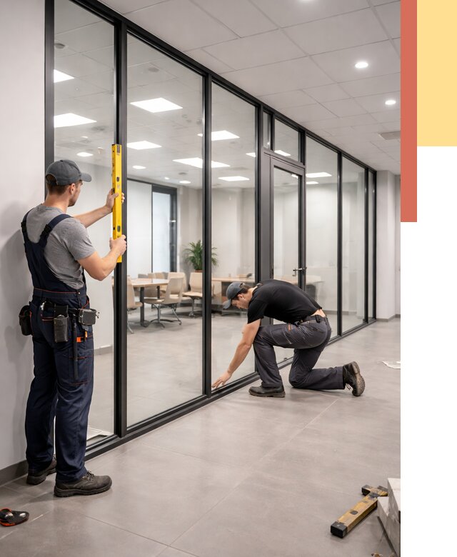 Каркасные стеклянные перегородки в Белогорске под ключ от 9386 руб. | ОТДЕЛОЧНИК-Бгк