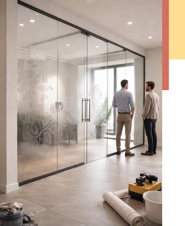 Стеклянные перегородки с рисунком в Белогорске от 12753 руб. монтаж и нанесение | ОТДЕЛОЧНИК-Бгк