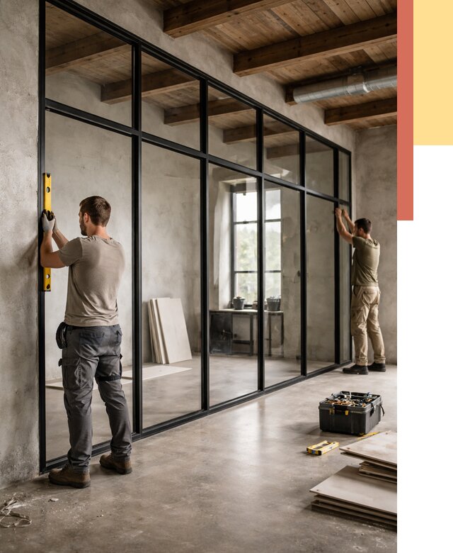 Стеклянные перегородки лофт в Белогорске от 10712 руб. под ключ | ОТДЕЛОЧНИК-Бгк