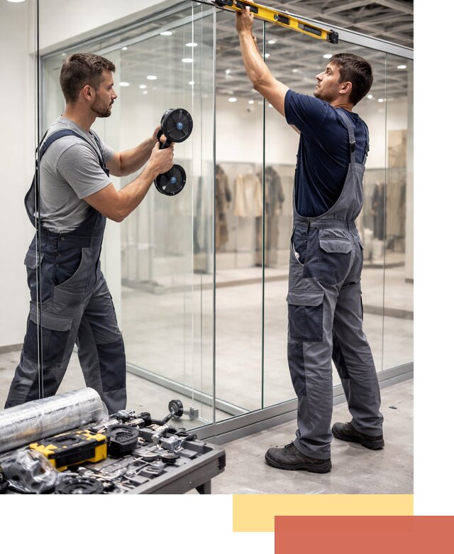 Стеклянные перегородки для магазинов в Белогорске — монтаж и установка