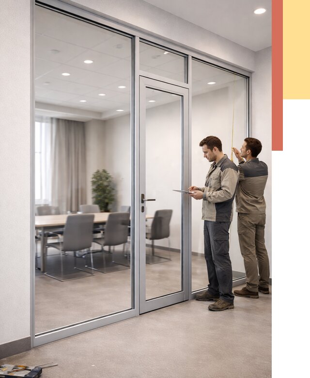 Установка и монтаж алюминиевых перегородок со стеклом в Белогорске от 8366 руб. | ОТДЕЛОЧНИК-Бгк