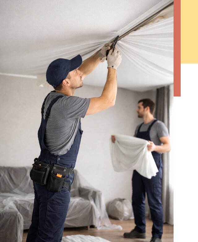 Демонтаж натяжного потолка в Белогорске от 4591 руб. — снятие и разбор под ключ | ОТДЕЛОЧНИК-Бгк