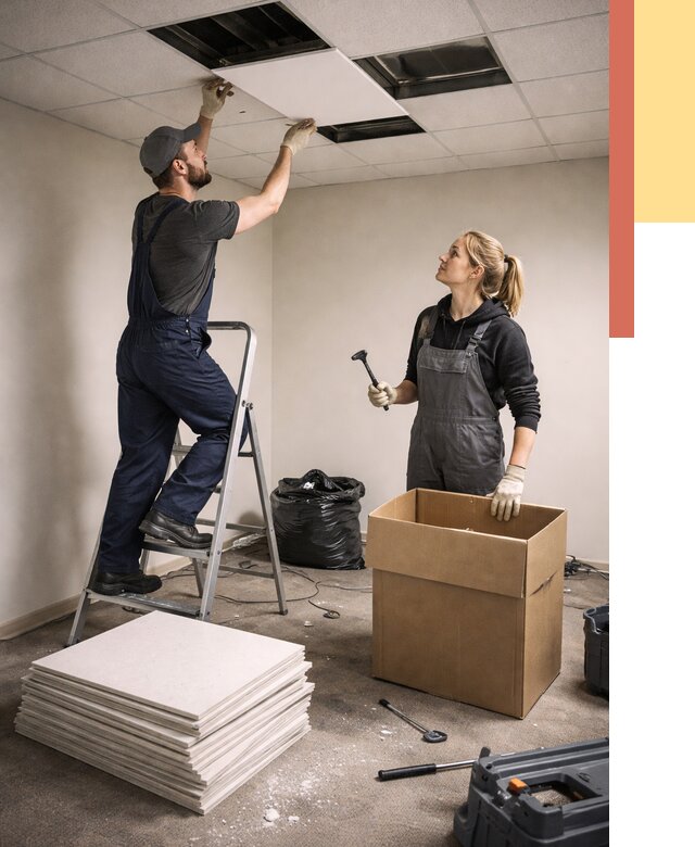 Демонтаж потолочной плитки в Белогорске от 4591 руб. быстро и недорого | ОТДЕЛОЧНИК-Бгк