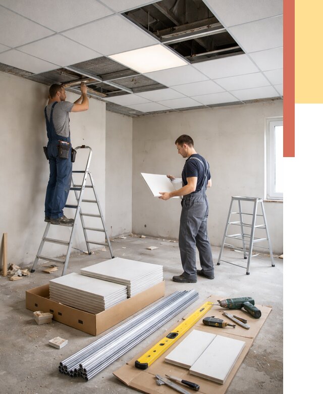 Монтаж потолка армстронг в Белогорске от 4591 руб/м2 — быстрая установка под ключ | ОТДЕЛОЧНИК-Бгк