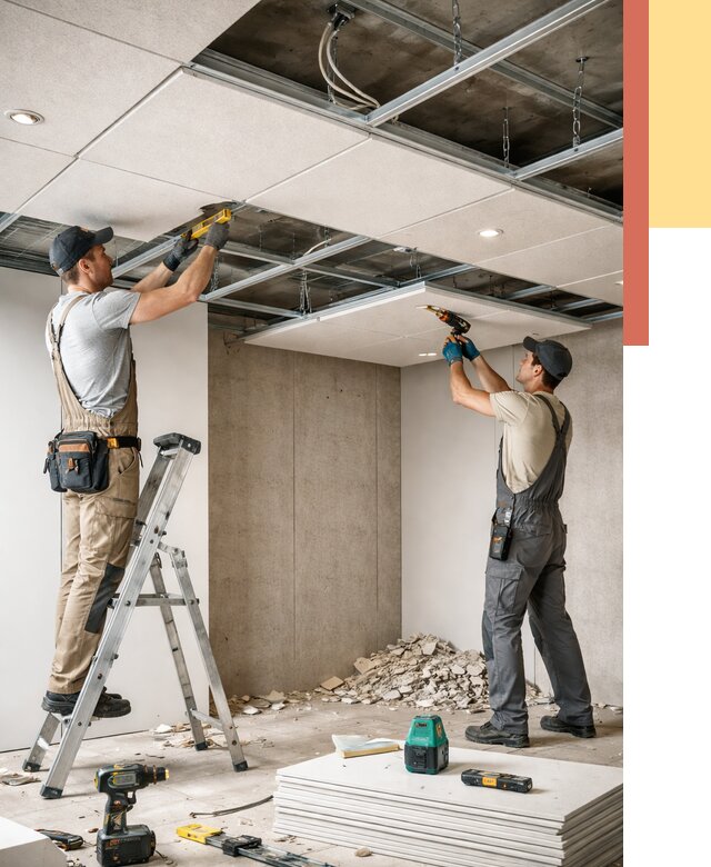 Монтаж акустического потолка в Белогорске от 6631 руб/м2 — быстро и недорого | ОТДЕЛОЧНИК-Бгк