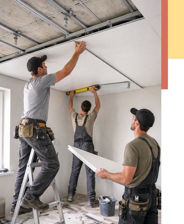 Монтаж потолка из ПВХ панелей в Белогорске от 3571 руб./м2 — быстро и недорого | ОТДЕЛОЧНИК-Бгк