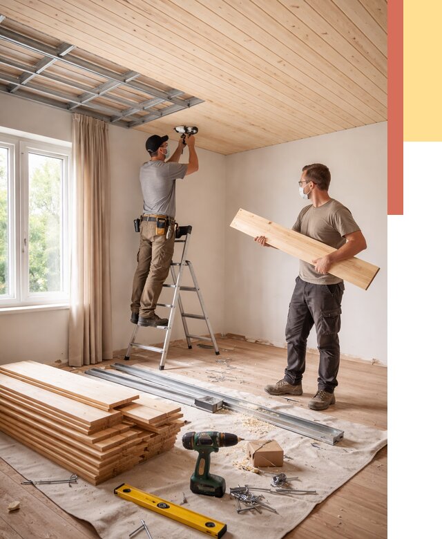 Монтаж потолка из вагонки в Белогорске от 6631 руб. | Быстро и недорого — ОТДЕЛОЧНИК-Бгк