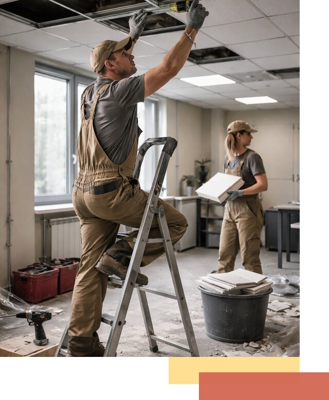 Ремонт потолка Армстронг и замена плит в Белогорске