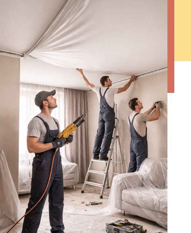 Установка натяжного потолка в Белогорске от 4591 руб. | Быстро и недорого — ОТДЕЛОЧНИК-Бгк