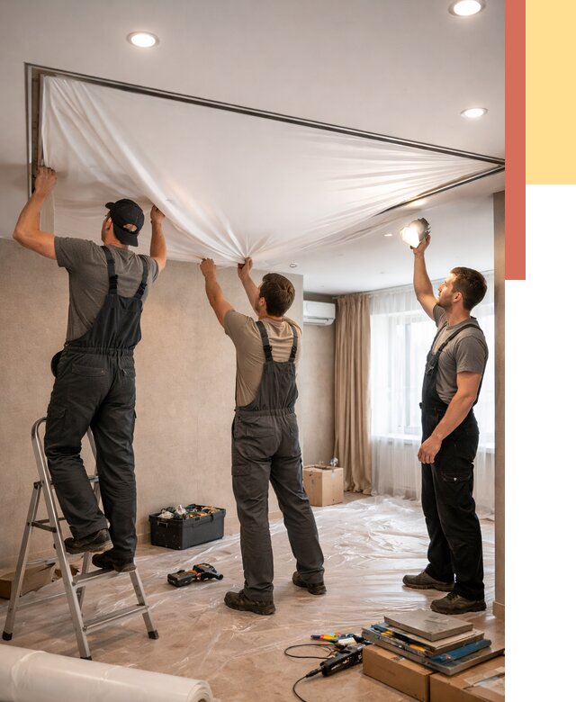 Монтаж ПВХ натяжного потолка в Белогорске от 3571 руб. под ключ | ОТДЕЛОЧНИК-Бгк