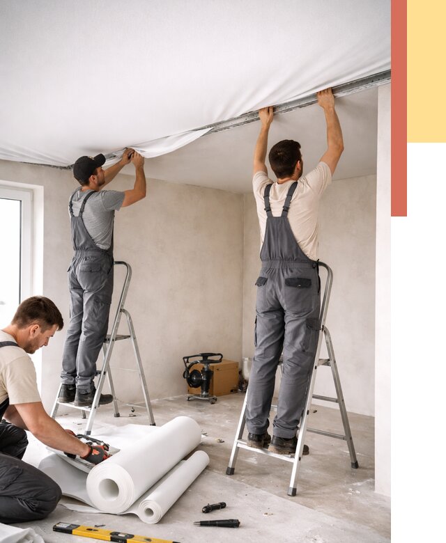 Монтаж тканевого натяжного потолка в Белогорске от 3571 руб. под ключ | ОТДЕЛОЧНИК-Бгк