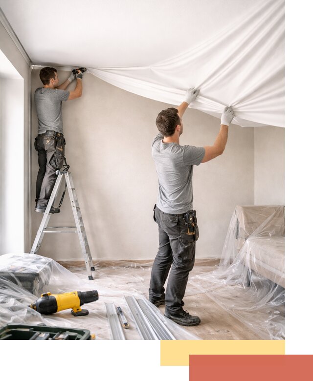 Монтаж тканевого натяжного потолка в Белогорске недорого и быстро