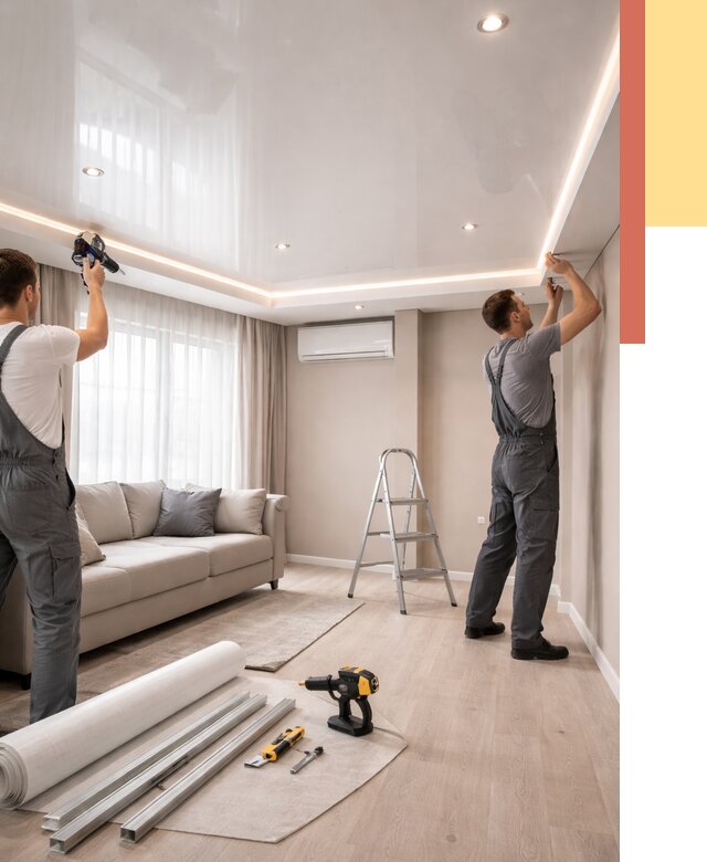 Монтаж глянцевого натяжного потолка в Белогорске от 765 руб. под ключ | ОТДЕЛОЧНИК-Бгк