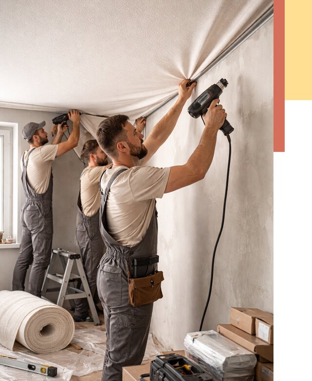 Монтаж фактурного натяжного потолка в Белогорске от 765 руб. — ОТДЕЛОЧНИК-Бгк