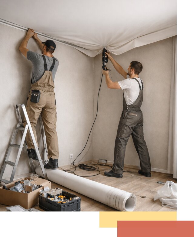 Монтаж цветного натяжного потолка в Белогорске за один день