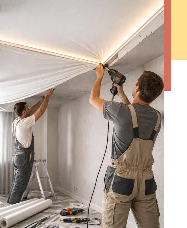 Монтаж натяжного потолка с подсветкой в Белогорске от 969 руб. | ОТДЕЛОЧНИК-Бгк