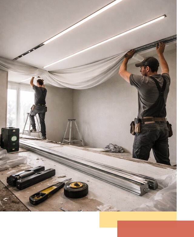 Монтаж натяжных потолков со световыми линиями в Белогорске