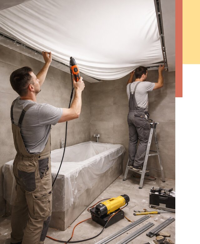 Монтаж натяжного потолка в ванной в Белогорске от 1224 руб. под ключ | ОТДЕЛОЧНИК-Бгк