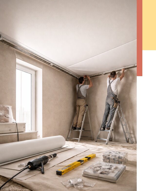 Монтаж натяжного потолка в спальне в Белогорске от 3877 руб. под ключ | ОТДЕЛОЧНИК-Бгк